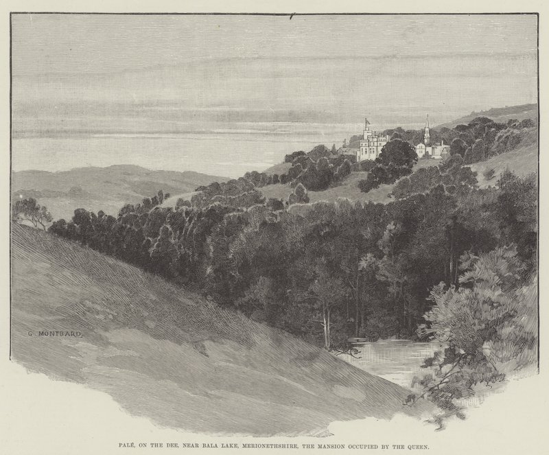 Pale, sur la Dee, près du lac Bala, Merionethshire, le manoir occupé par la reine - Charles Auguste Loye