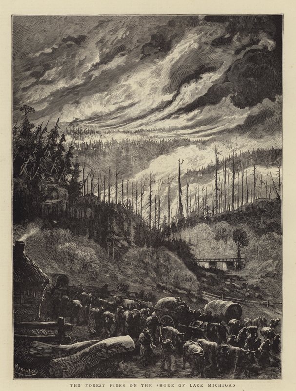 Les incendies de forêt sur le rivage du lac Michigan - Charles Auguste Loye