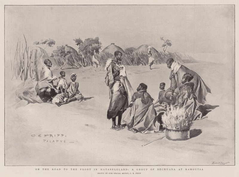 Sur la route du front au Matabeleland, un groupe de Bechuana à Ramoutsa - Charles Edmund Brock