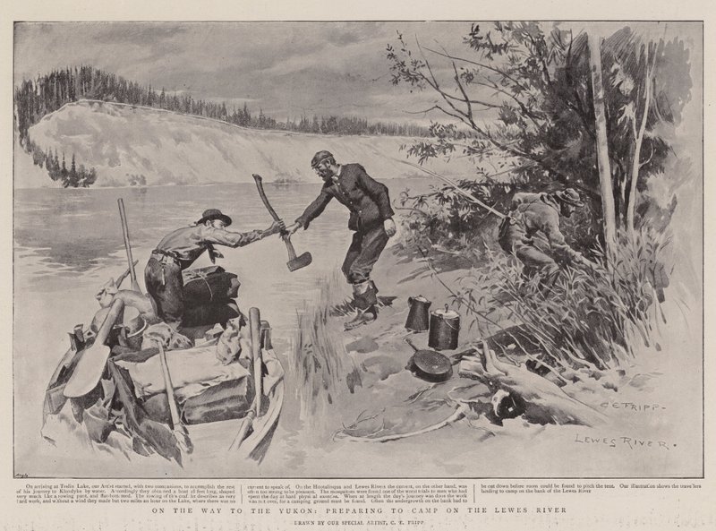 En Route vers le Yukon, préparation du Camp sur la Rivière Lewes - Charles Edwin Fripp