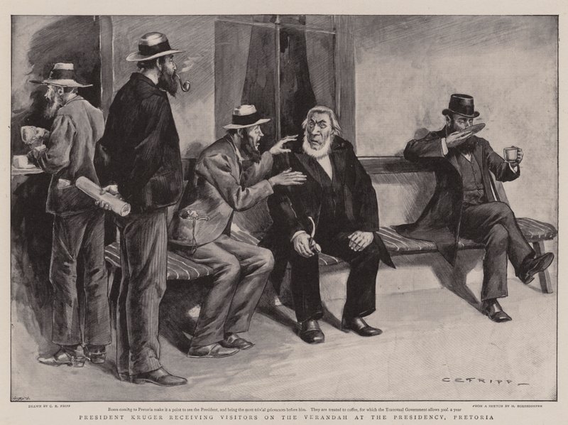 Le Président Kruger recevant des Visiteurs sur la Véranda à la Présidence, Pretoria - Charles Edwin Fripp