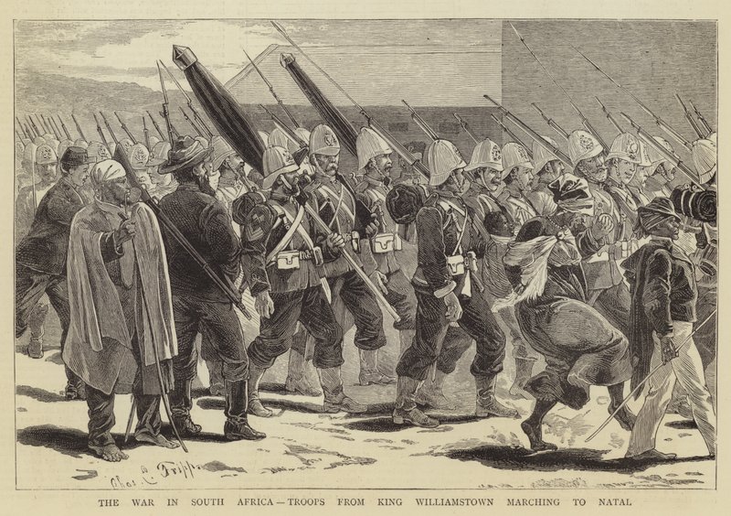 La guerre en Afrique du Sud, troupes de King Williamstown marchant vers le Natal - Charles Edwin Fripp