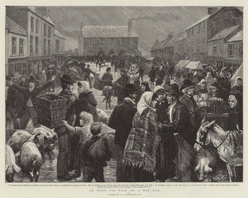 Une foire aux cochons irlandaise par un jour de pluie - Charles J. Staniland