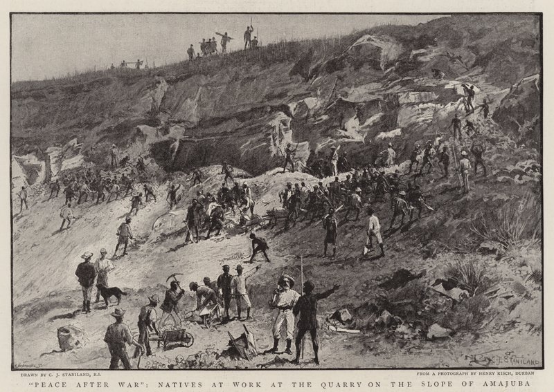 Paix après la guerre, indigènes travaillant à la carrière sur la pente d