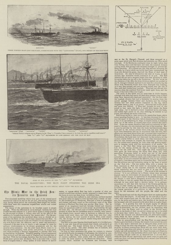 Les manœuvres navales, la flotte bleue balayant la mer d