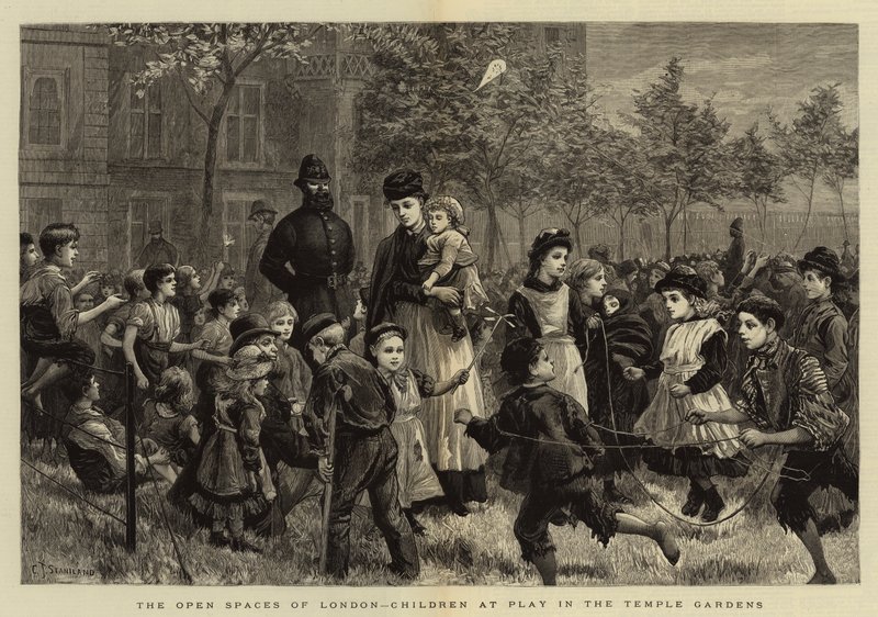 Les espaces ouverts de Londres, enfants jouant dans les jardins du Temple - Charles J. Staniland