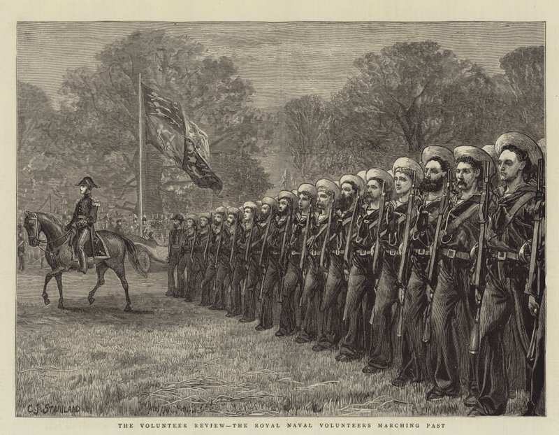La revue des volontaires, les volontaires de la marine royale défilant - Charles J. Staniland