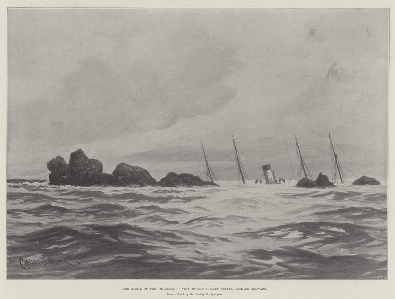 Le naufrage du Mohegan, vue du navire coulé, regardant vers la mer - Charles John de Lacy
