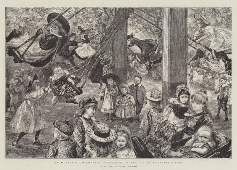 Un gymnase pour enfants en plein air, une esquisse dans Battersea Park - Charles Paul Renouard