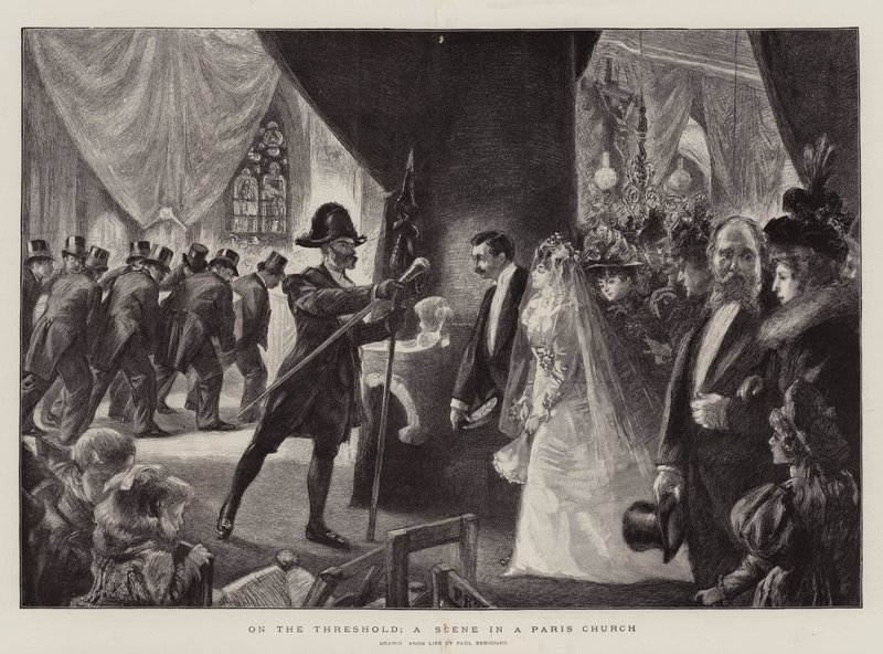 Sur le seuil, une scène dans une église parisienne - Charles Paul Renouard