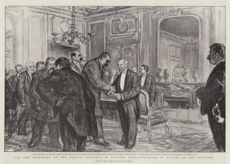 Le nouveau président de la République française, M. Rouvier félicitant M. Loubet pour son élection - Charles Paul Renouard