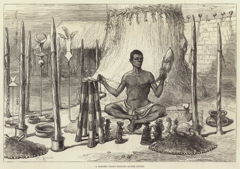 Un prêtre du Dahomey filant du coton sacré - Sir John Charles Robinson