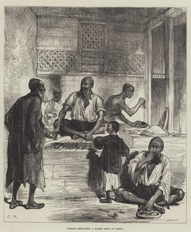 Croquis afghans, une boutique de kebab à Kaboul - Sir John Charles Robinson