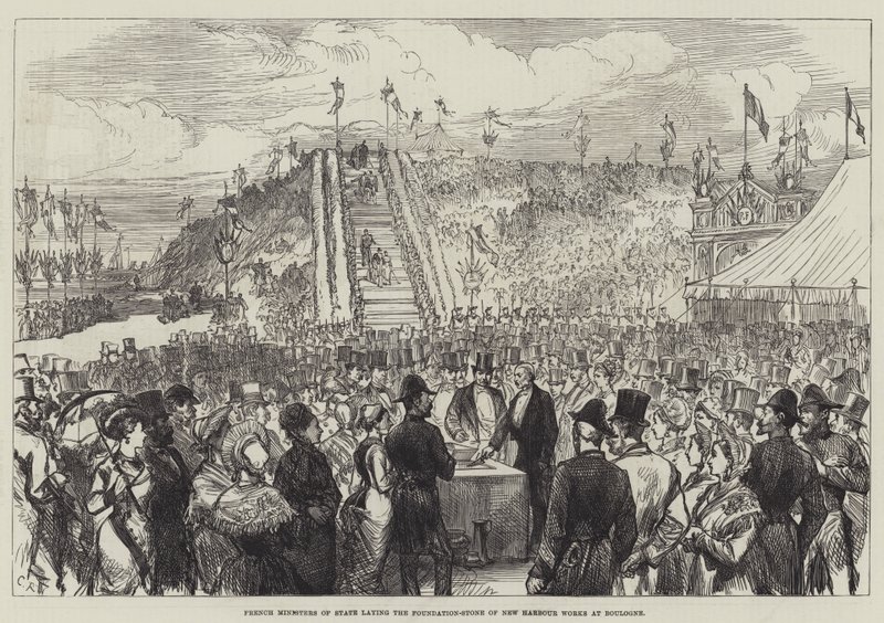 Les ministres français posant la première pierre des nouveaux travaux portuaires à Boulogne - Sir John Charles Robinson