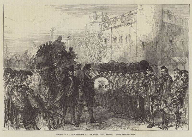 Funérailles de Sir John Burgoyne à la Tour, le cortège passant par la Traitors