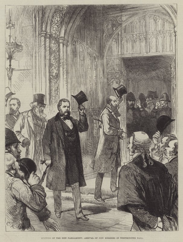 Réunion du nouveau Parlement, arrivée des nouveaux membres dans le hall de Westminster - Sir John Charles Robinson