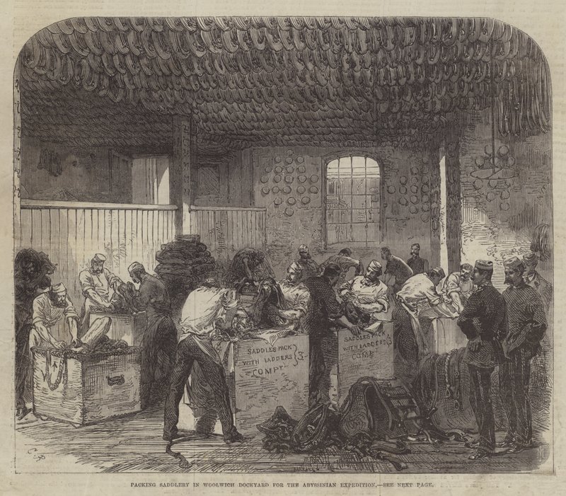 Emballage de sellerie dans le chantier naval de Woolwich pour l