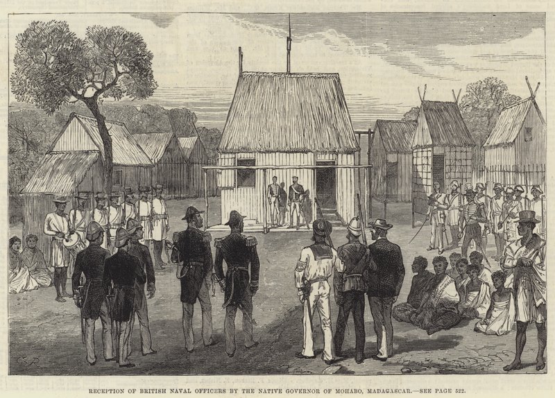 Réception des Officiers de la Marine Britannique par le Gouverneur Autochtone de Mohabo, Madagascar - Sir John Charles Robinson