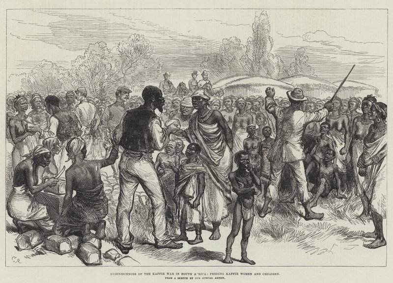 Souvenirs de la guerre des Kaffirs en Afrique du Sud, nourrir les femmes et les enfants Kaffirs - Sir John Charles Robinson