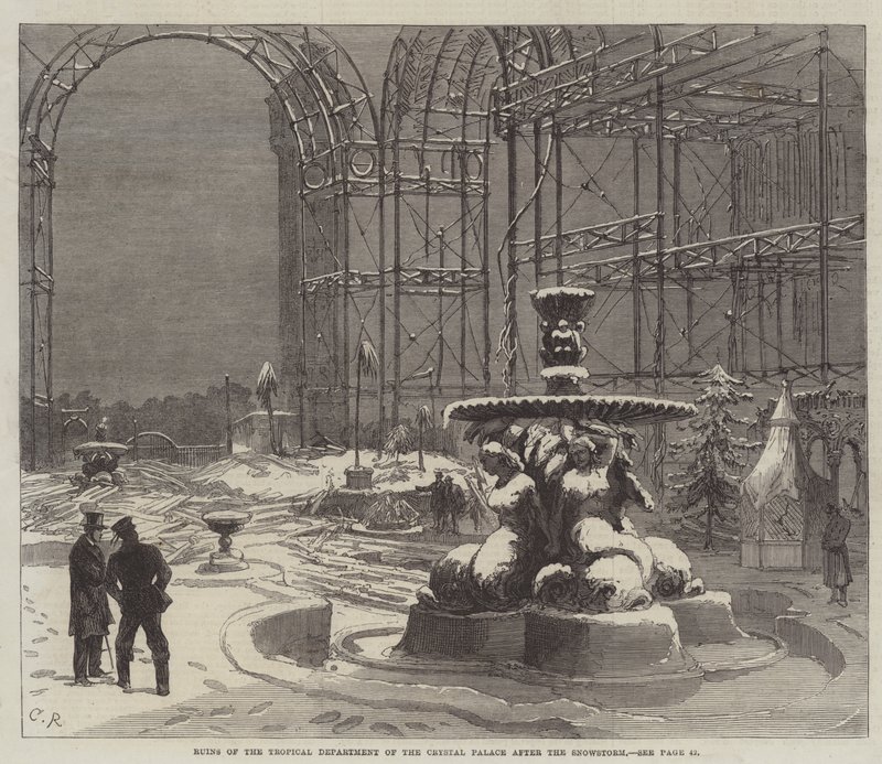 Ruines du département tropical du Crystal Palace après la tempête de neige - Sir John Charles Robinson