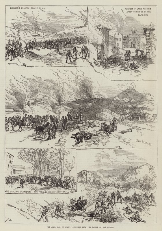 La guerre civile en Espagne, croquis de la bataille de San Marcos - Sir John Charles Robinson