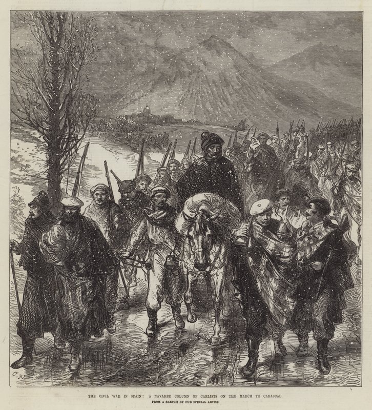 La guerre civile en Espagne, une colonne navarraise de carlistes en marche vers Carascal - Sir John Charles Robinson
