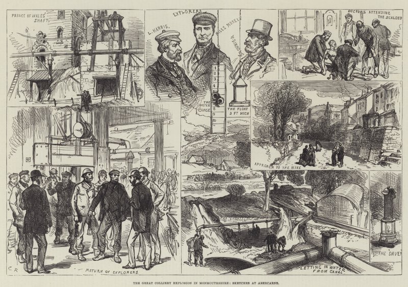La grande explosion de la mine à Monmouthshire, croquis à Abercarne - Sir John Charles Robinson