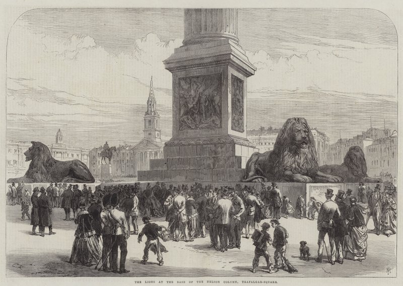 Les lions à la base de la colonne Nelson, Trafalgar Square - Sir John Charles Robinson