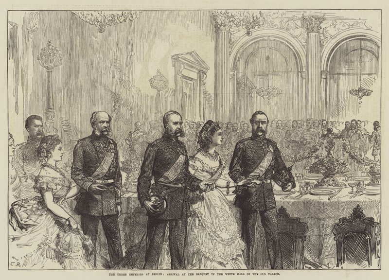 Les trois empereurs à Berlin, arrivée au banquet dans la salle blanche du vieux palais - Sir John Charles Robinson