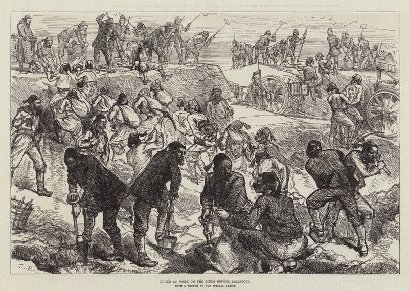 Les Turcs au travail sur les lignes devant Gallipoli - Sir John Charles Robinson