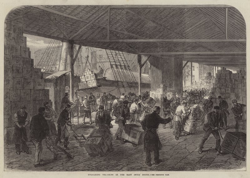Déchargement des navires de thé dans les docks des Indes orientales - Sir John Charles Robinson