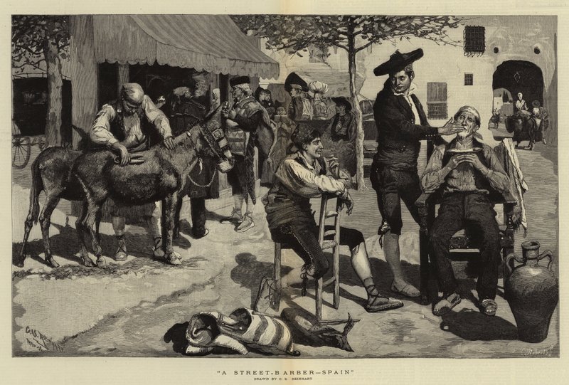Un barbier de rue, Espagne - Charles Stanley Reinhart
