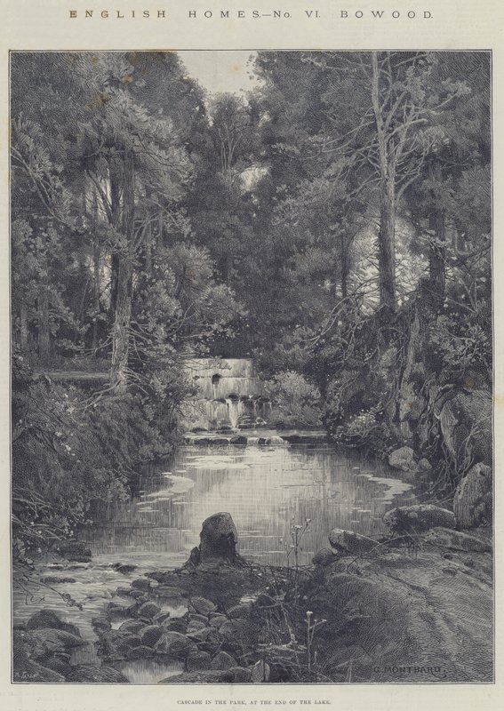 Maisons anglaises, Bowood, Cascade dans le parc, à la fin du lac - Charles Auguste Loye