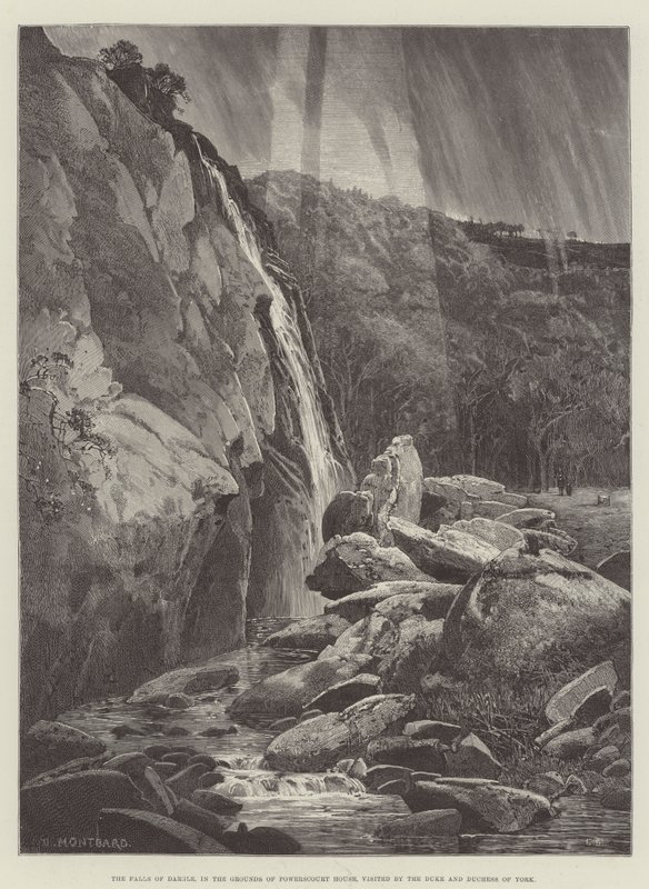 Les chutes de Dargle, dans les jardins de Powerscourt House, visitées par le duc et la duchesse d