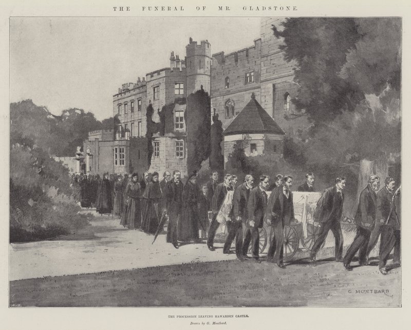 Les funérailles de M. Gladstone, le cortège quittant le château de Hawarden - Charles Auguste Loye