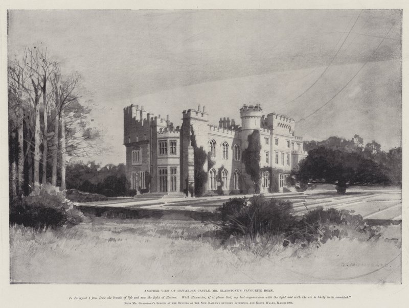 La vie de William Ewart Gladstone, une autre vue du château de Hawarden, la maison préférée de M. Gladstone - Charles Auguste Loye