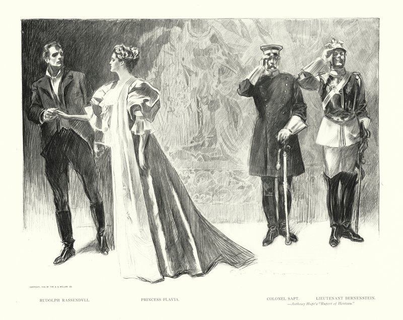 Rudolph Rassendyll, Princesse Flavia, Colonel Sapt, Lieutenant Bernenstein (lithographie) - Charles Dana Gibson