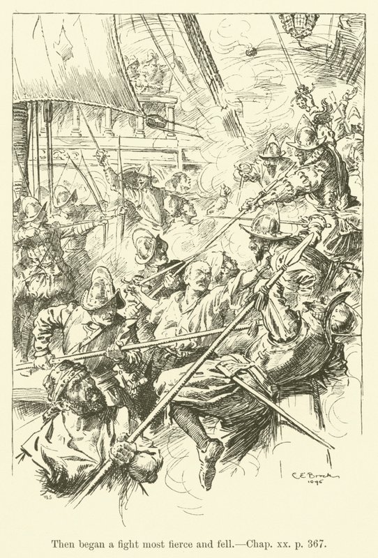 Illustration pour Westward Ho! de Charles Kingsley (gravure) - Charles Edmund Brock