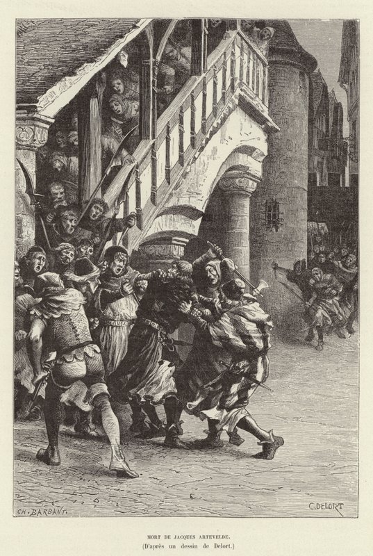 Mort de Jacques Artevelde. Mort du marchand flamand et leader politique Jacob van Artevelde aux mains d