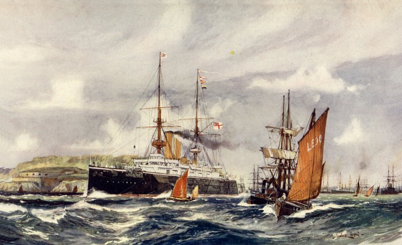HMS Formidable dans le Plymouth Sound - Charles Edward Dixon