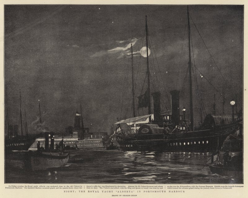 Nuit, le yacht royal Alberta dans le port de Portsmouth - Charles Edward Dixon