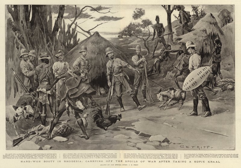 Butin durement gagné en Rhodésie, emportant les dépouilles de guerre après avoir pris un kraal de Kopje - Charles Edwin Fripp