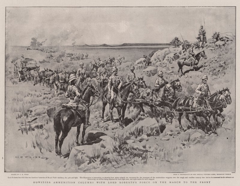 Colonnes de munitions de Howitzer avec la force de Lord Robert en marche vers le front - Charles Edwin Fripp