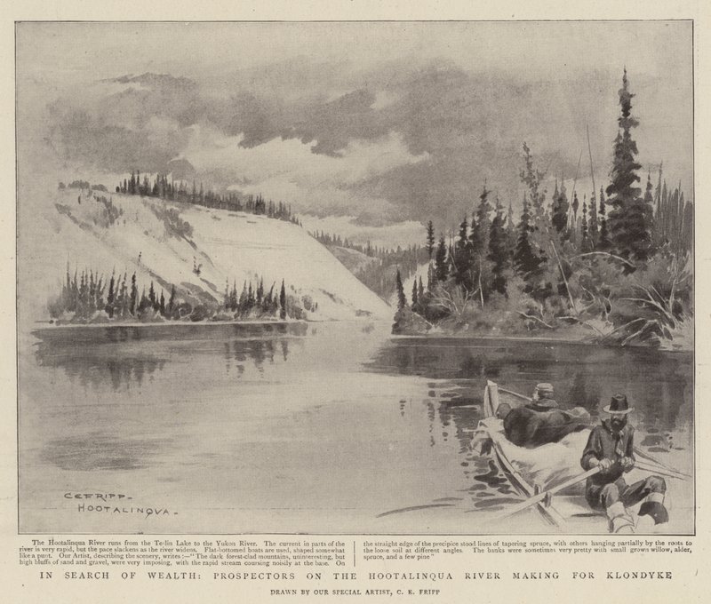 À la recherche de la richesse, prospecteurs sur la rivière Hootalinqua en route pour le Klondyke - Charles Edwin Fripp