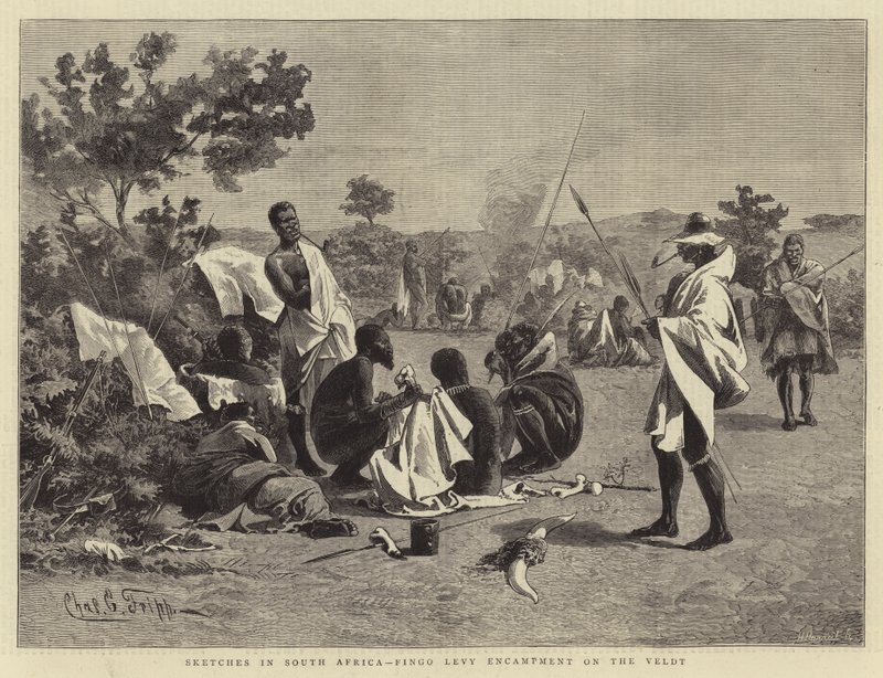 Croquis en Afrique du Sud, campement de la taxe Fingo sur le veld - Charles Edwin Fripp