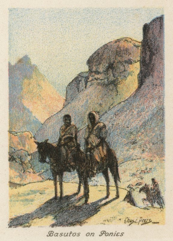 Afrique du Sud : Basutos sur poneys (lithographie en couleur) - Charles Ernest Peers
