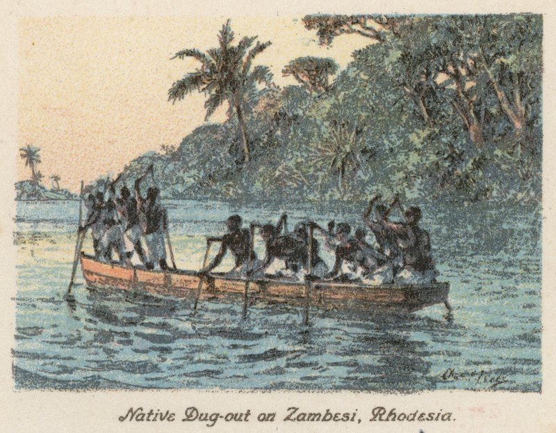 Afrique du Sud : Pirogue indigène sur le Zambèze, Rhodésie - Charles Ernest Peers