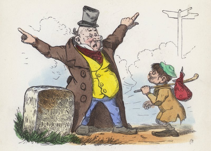 Homme donnant des directions confuses à un voyageur sur la route de Londres - Charles Henry (after) Bennett