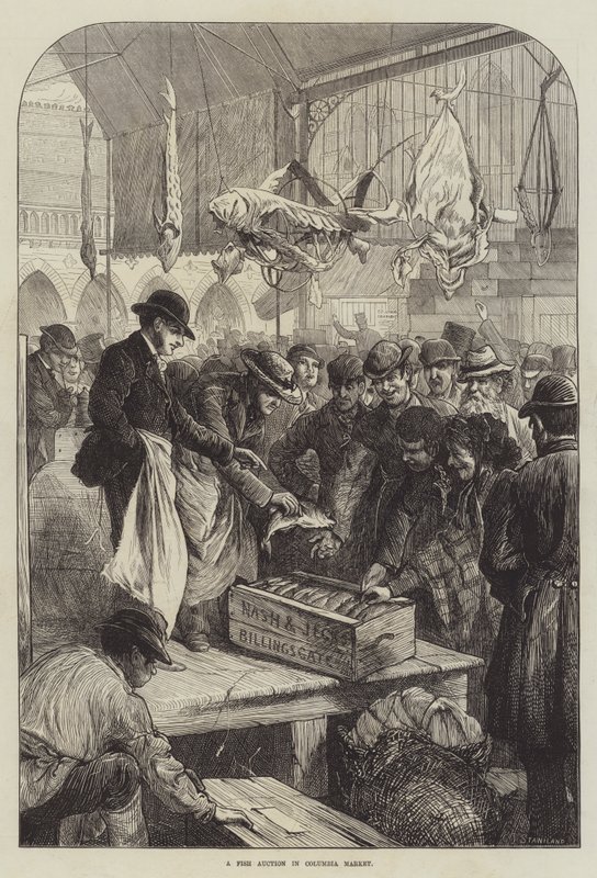 Vente aux enchères de poissons au marché de Columbia - Charles J. (after) Staniland