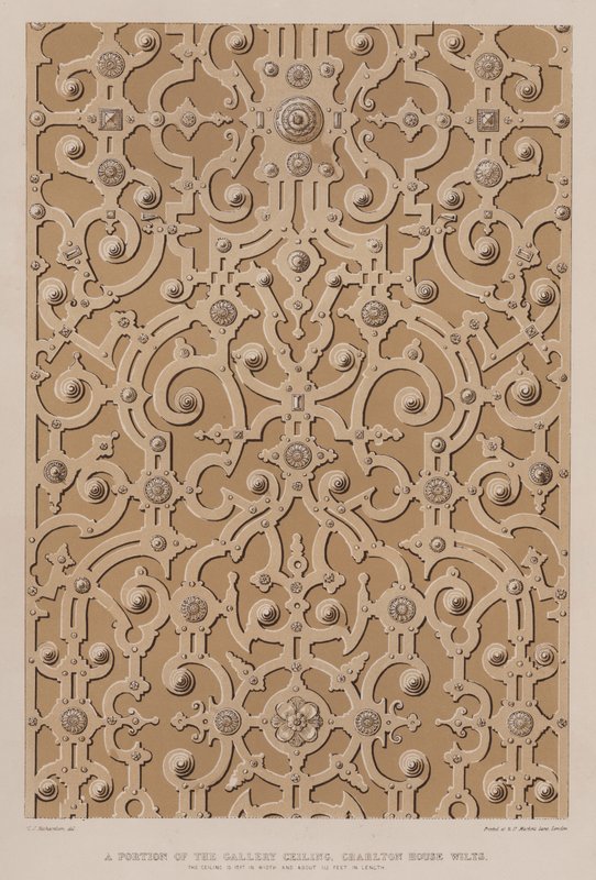 Une partie du plafond de la galerie, Charlton House, Wilts, le plafond fait 17 pieds de large et environ 115 pieds de long - Charles James Richardson